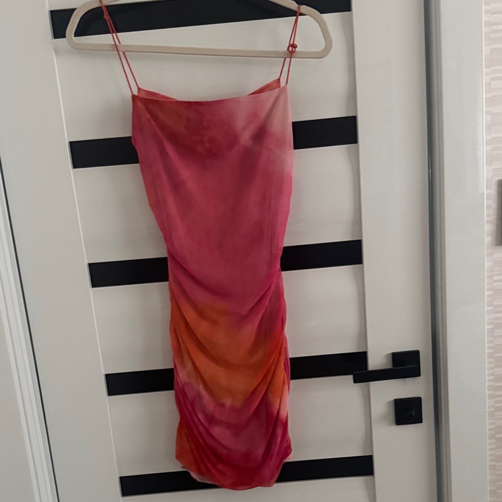 Blue Blush Pink and Orange Midi Dress